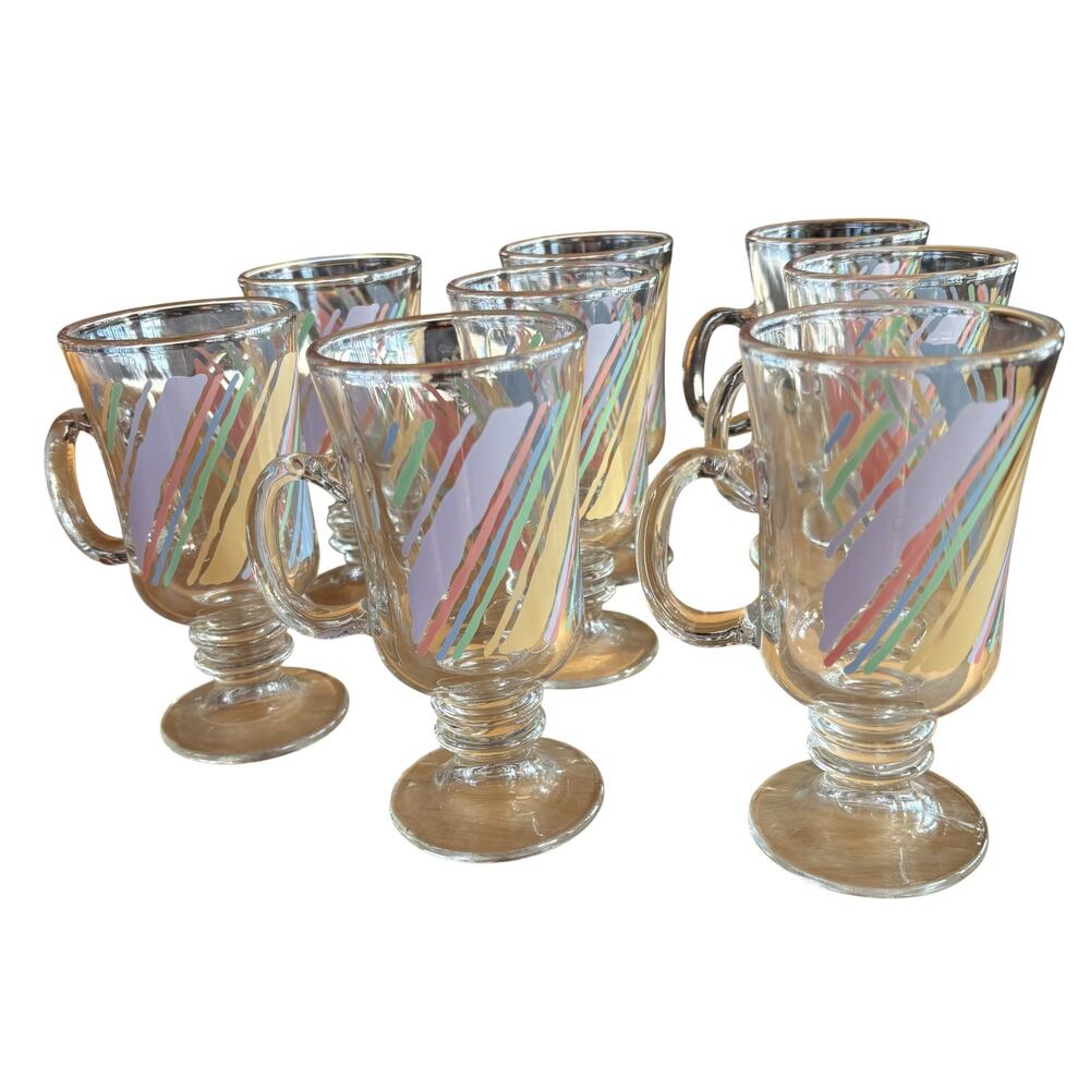 Vntage 80's Pastel Libby Glass Irish Coffee Mugs 8.5 oz Mugs set of 4